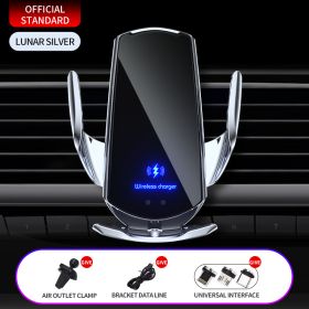 30W Car Wireless Charger Magnetic Automatic Car Mount Phone Holder For iPhone Samsung Xiaomi Infrared Induction QI Fast Charging (Color: SILVER, Ships From: CN)